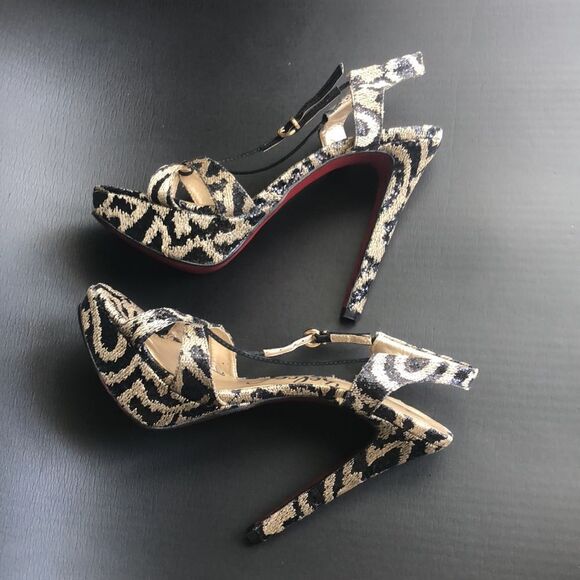 Sergio Zelcer Gorgeous Brazilian Designer Sequin Animal Print Heels - Picture 4 of 12